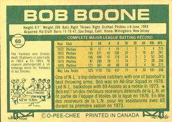 1977 O-Pee-Chee #68 Bob Boone Back