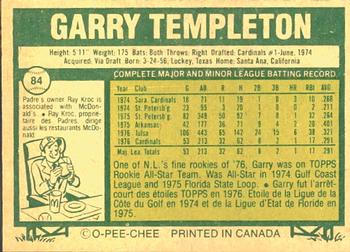 1977 O-Pee-Chee #84 Garry Templeton Back