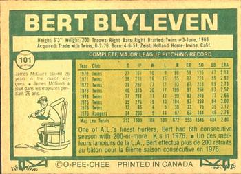 1977 O-Pee-Chee #101 Bert Blyleven Back