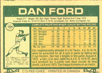 1977 O-Pee-Chee #104 Dan Ford Back