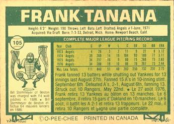 1977 O-Pee-Chee #105 Frank Tanana Back