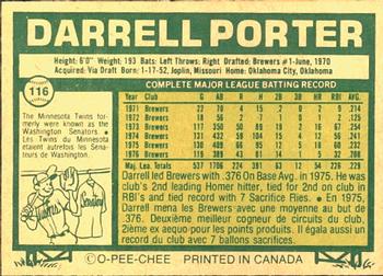 1977 O-Pee-Chee #116 Darrell Porter Back