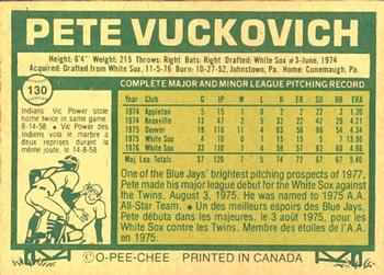 1977 O-Pee-Chee #130 Pete Vuckovich Back
