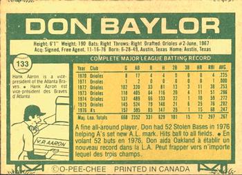 1977 O-Pee-Chee #133 Don Baylor Back