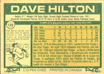 1977 O-Pee-Chee #139 Dave Hilton Back