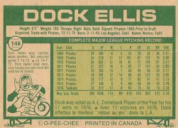 1977 O-Pee-Chee #146 Dock Ellis Back