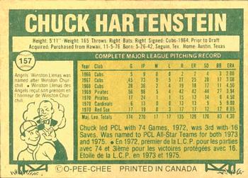 1977 O-Pee-Chee #157 Chuck Hartenstein Back