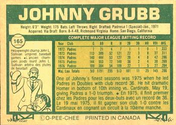 1977 O-Pee-Chee #165 Johnny Grubb Back