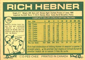 1977 O-Pee-Chee #168 Richie Hebner Back