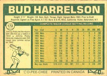 1977 O-Pee-Chee #172 Bud Harrelson Back