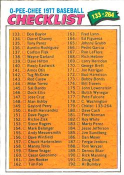 1977 O-Pee-Chee #179 Checklist: 133-264 Front