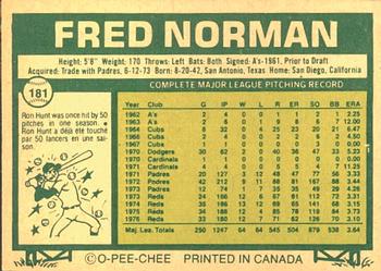 1977 O-Pee-Chee #181 Fred Norman Back