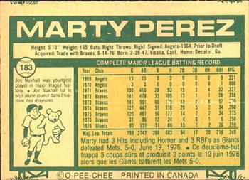 1977 O-Pee-Chee #183 Marty Perez Back