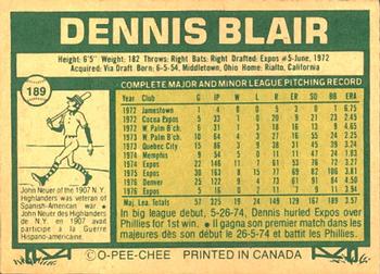 1977 O-Pee-Chee #189 Dennis Blair Back
