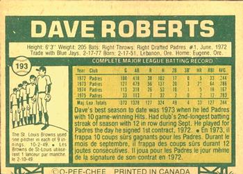 1977 O-Pee-Chee #193 Dave Roberts Back