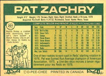 1977 O-Pee-Chee #201 Pat Zachry Back