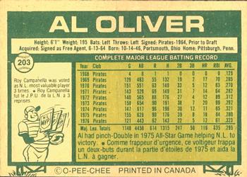 1977 O-Pee-Chee #203 Al Oliver Back