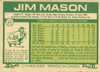1977 O-Pee-Chee #211 Jim Mason Back