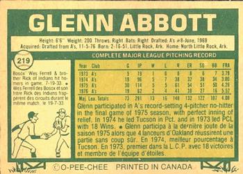 1977 O-Pee-Chee #219 Glenn Abbott Back