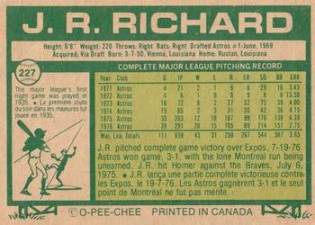 1977 O-Pee-Chee #227 J.R. Richard Back