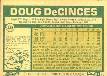 1977 O-Pee-Chee #228 Doug DeCinces Back