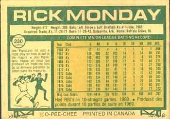 1977 O-Pee-Chee #230 Rick Monday Back
