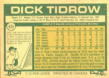 1977 O-Pee-Chee #235 Dick Tidrow Back