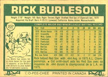 1977 O-Pee-Chee #237 Rick Burleson Back