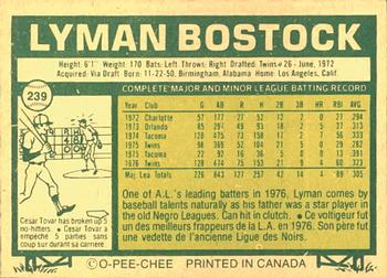 1977 O-Pee-Chee #239 Lyman Bostock Back