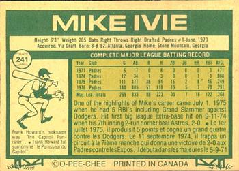 1977 O-Pee-Chee #241 Mike Ivie Back