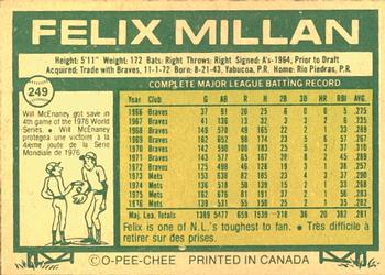 1977 O-Pee-Chee #249 Felix Millan Back