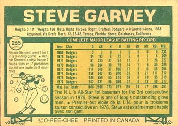 1977 O-Pee-Chee #255 Steve Garvey Back