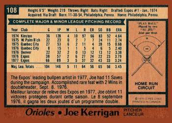 1978 O-Pee-Chee #108 Joe Kerrigan Back