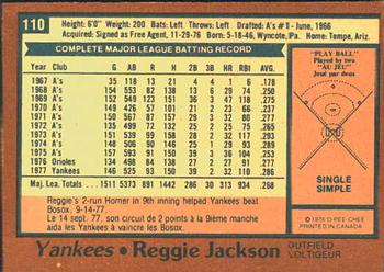 1978 O-Pee-Chee #110 Reggie Jackson Back