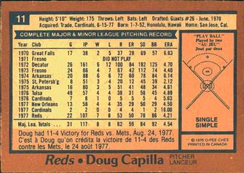 1978 O-Pee-Chee #11 Doug Capilla Back