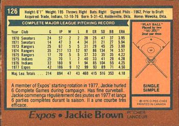 1978 O-Pee-Chee #126 Jackie Brown Back