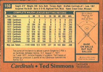 1978 O-Pee-Chee #150 Ted Simmons Back