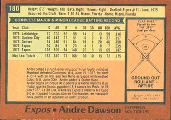 1978 O-Pee-Chee #180 Andre Dawson Back