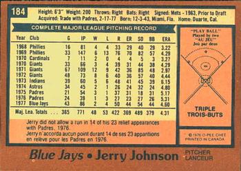 1978 O-Pee-Chee #184 Jerry Johnson Back