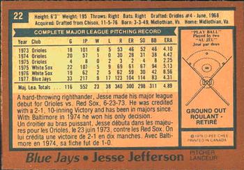1978 O-Pee-Chee #22 Jesse Jefferson Back