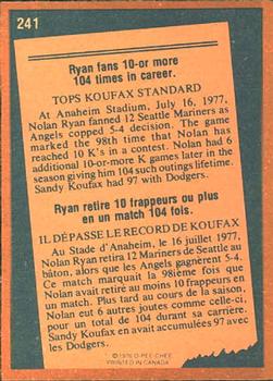 1978 O-Pee-Chee #241 Nolan Ryan Back