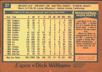 1978 O-Pee-Chee #27 Dick Williams Back