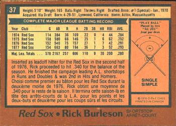 1978 O-Pee-Chee #37 Rick Burleson Back