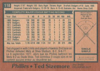 1978 O-Pee-Chee #118 Ted Sizemore Back
