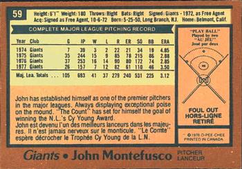 1978 O-Pee-Chee #59 John Montefusco Back