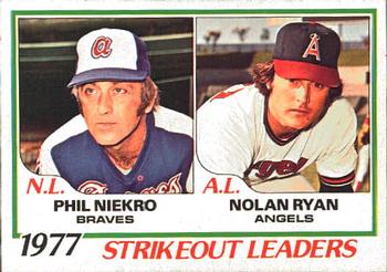 1978 O-Pee-Chee #6 1977 Strikeout Leaders (Phil Niekro / Nolan Ryan) Front