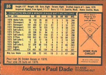 1978 O-Pee-Chee #86 Paul Dade Back