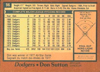 1978 O-Pee-Chee #96 Don Sutton Back
