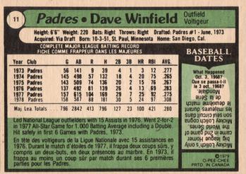 1979 O-Pee-Chee #11 Dave Winfield Back