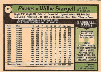 1979 O-Pee-Chee #22 Willie Stargell Back